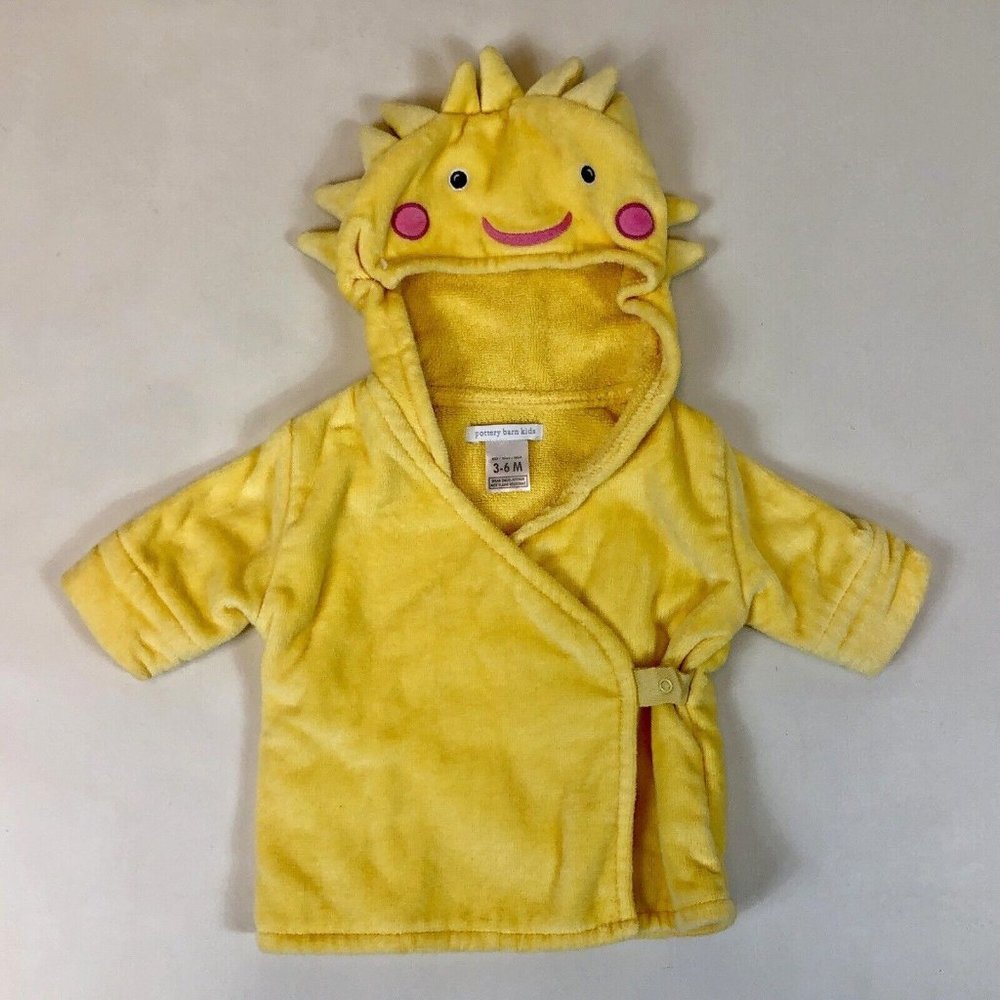 Pottery Barn Kids Baby Beach Robe 3-6 Months Yellow Sun Critters Cotton